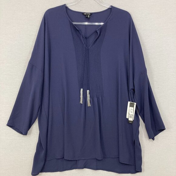 New Nic + Zoe Large Pintuck Tie Front Relaxed Flowy Popover Blouse Office Career - Picture 1 of 11